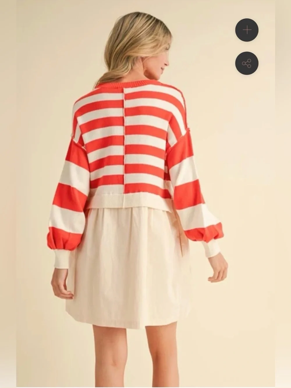 &Merci Mixed Media Stripe Sweater Dress in Red/Ivory Colorblock Knit Cotton